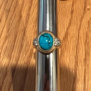 Vintage Designer Turquoise And White Sapphire 10k Ring Size 7.25